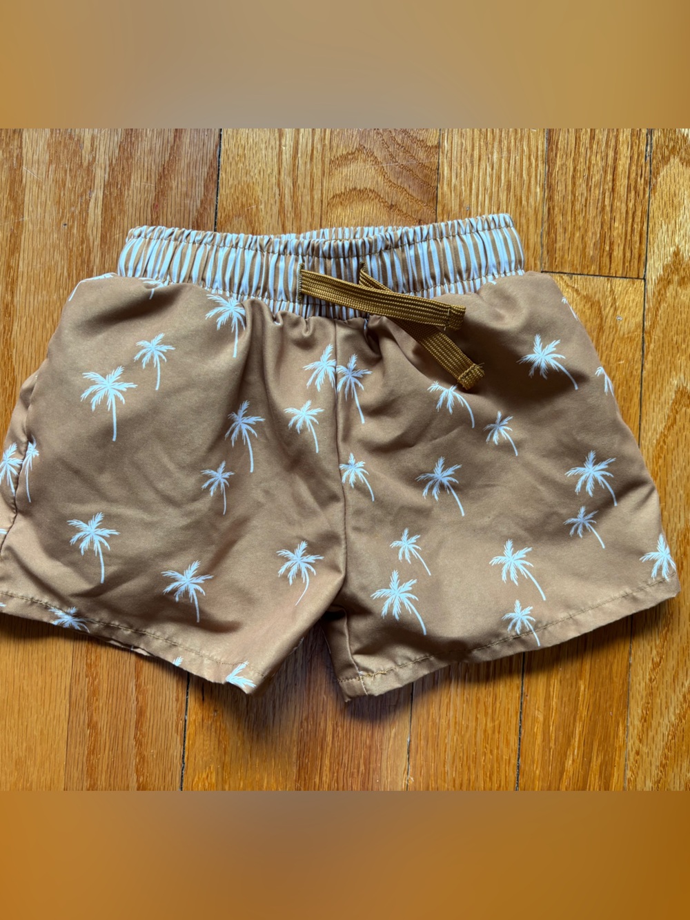 Caden Lane Brown Swim Trunks with White Palm Trees